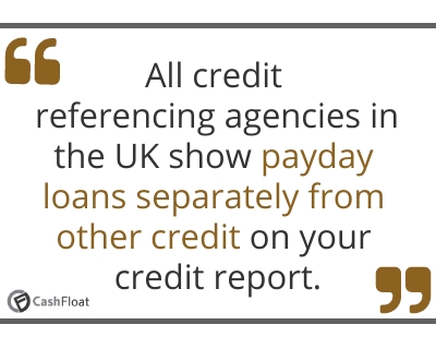 All credit referencing agencies in the UK show payday loans separately from other credit on your credit report- Cashfloat